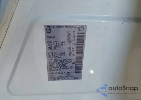 2014 Nissan Pathfinder Platinum from USA, damaged, VIN 5N1AR2MNXEC710553